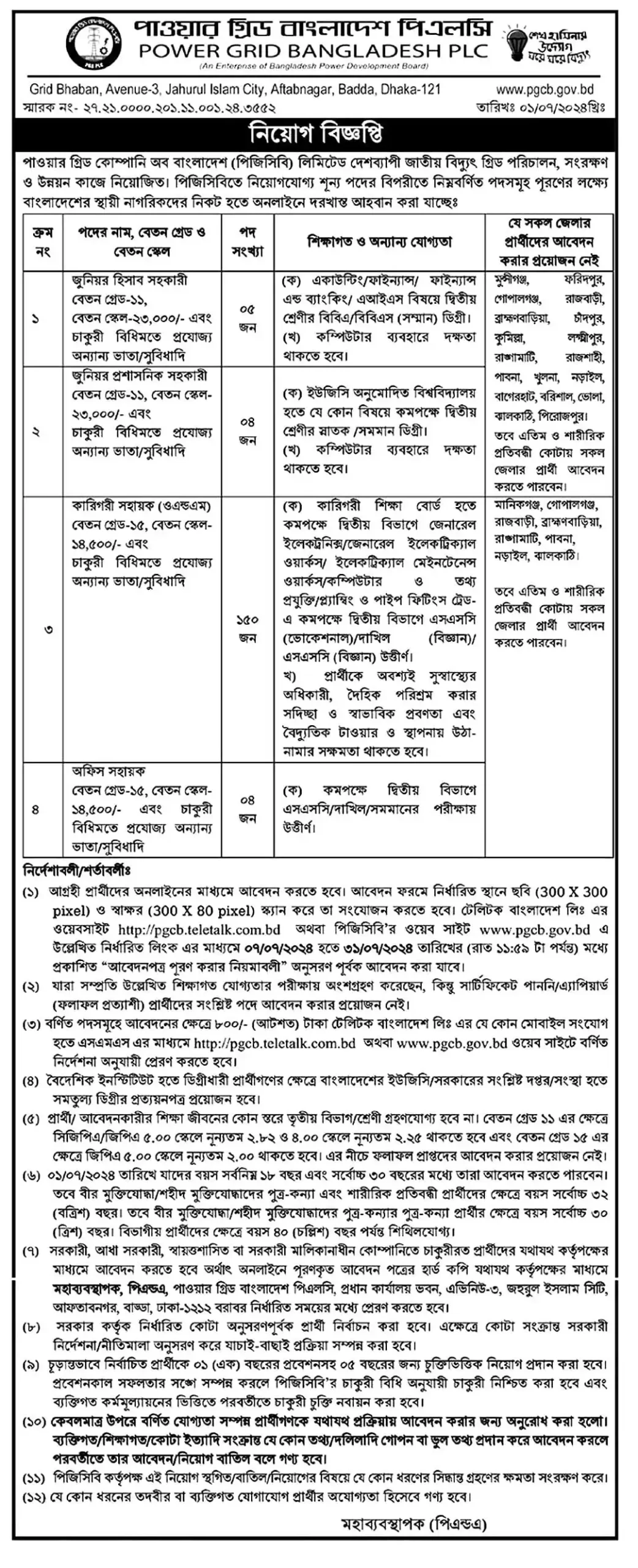 PGCB Govt Job Circular 2024 PDF is officially released