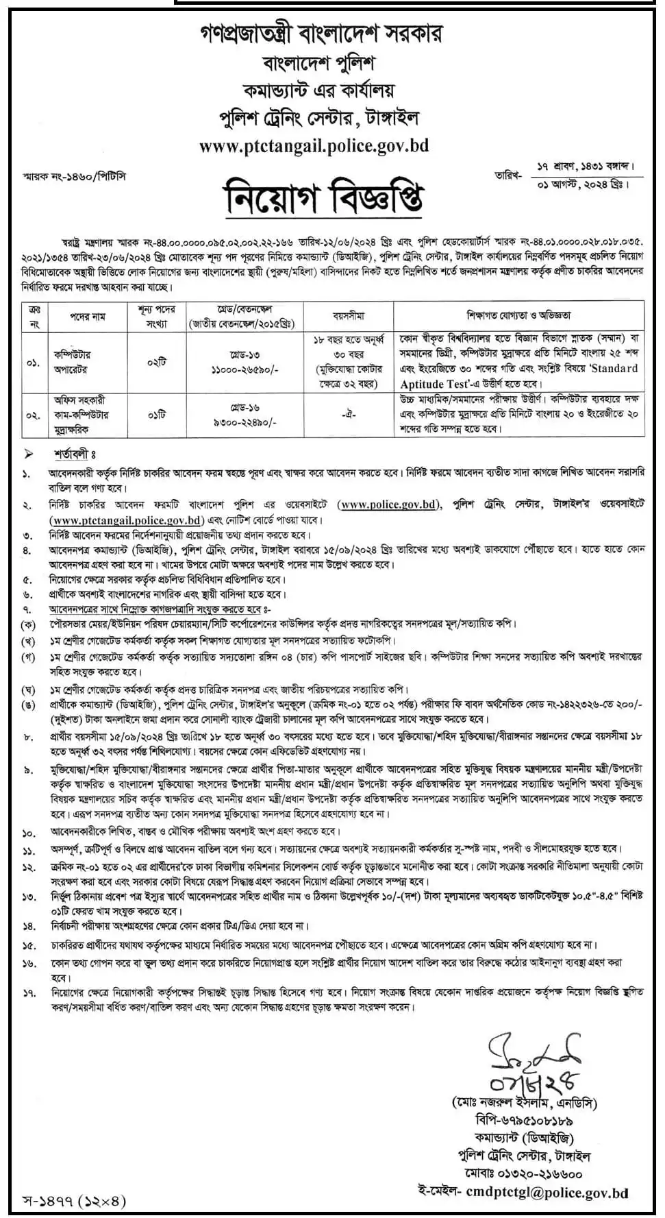 Bangladesh Police published the Police Govt Job Circular 2024