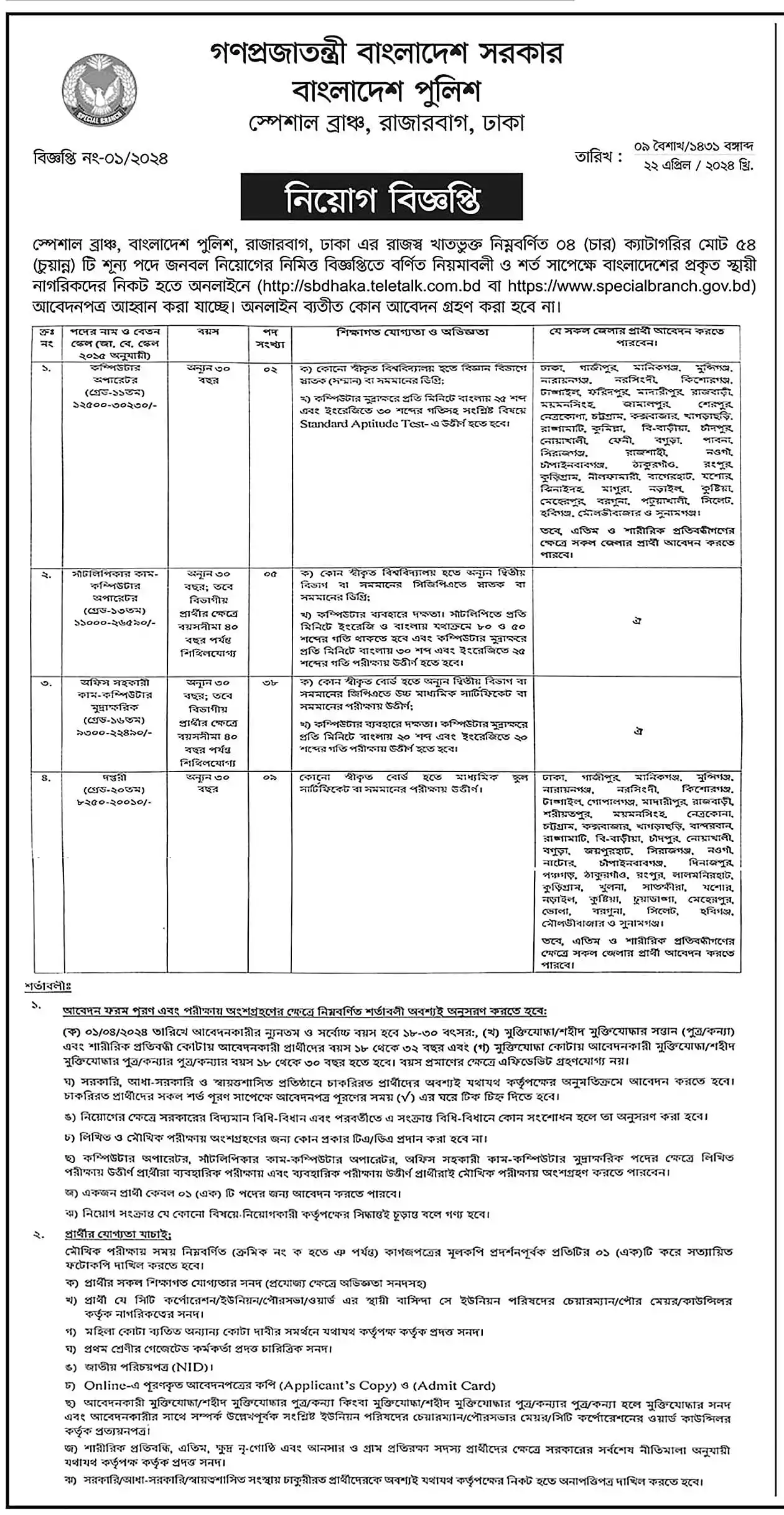 Bangladesh Police published the Police Govt Job Circular 2024 PDF 3