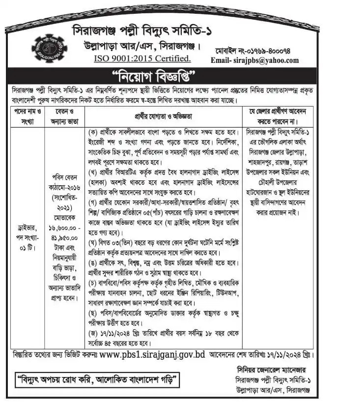 Palli Bidyut Samiti PBS Job Circular 2024