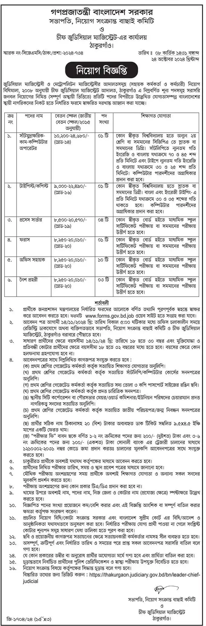 Chief Judicial Magistrate Govt Job Circular 2024