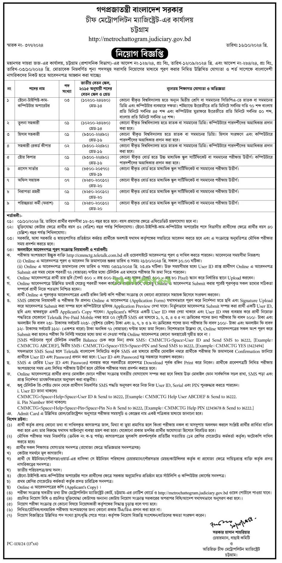 Chief Judicial Magistrate Govt Job Circular 2024-2