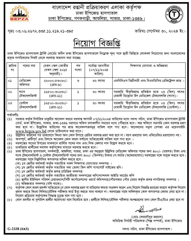 BEPZA Govt Job Circular 2024-5