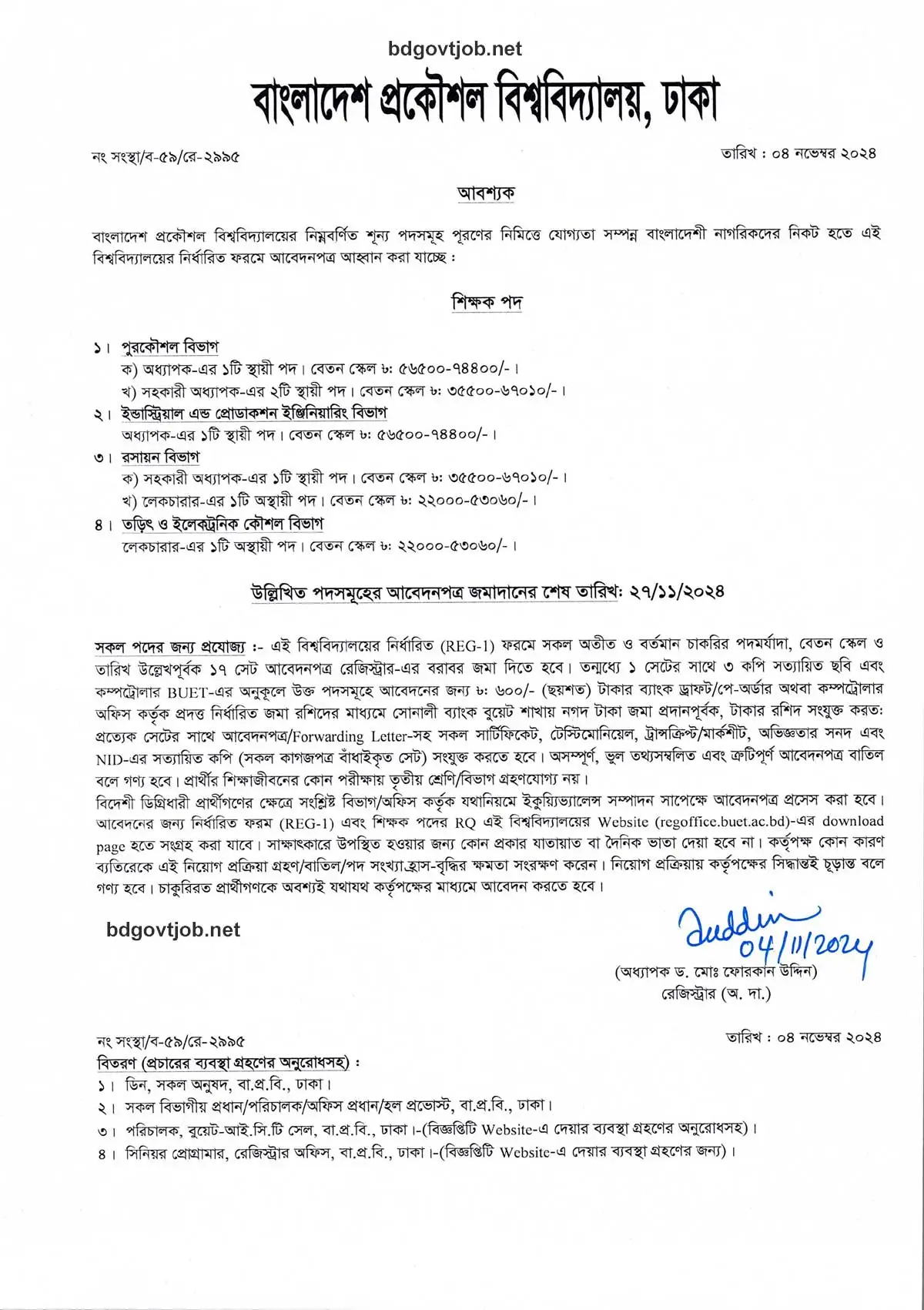 BUET Govt Job Circular 2024-2