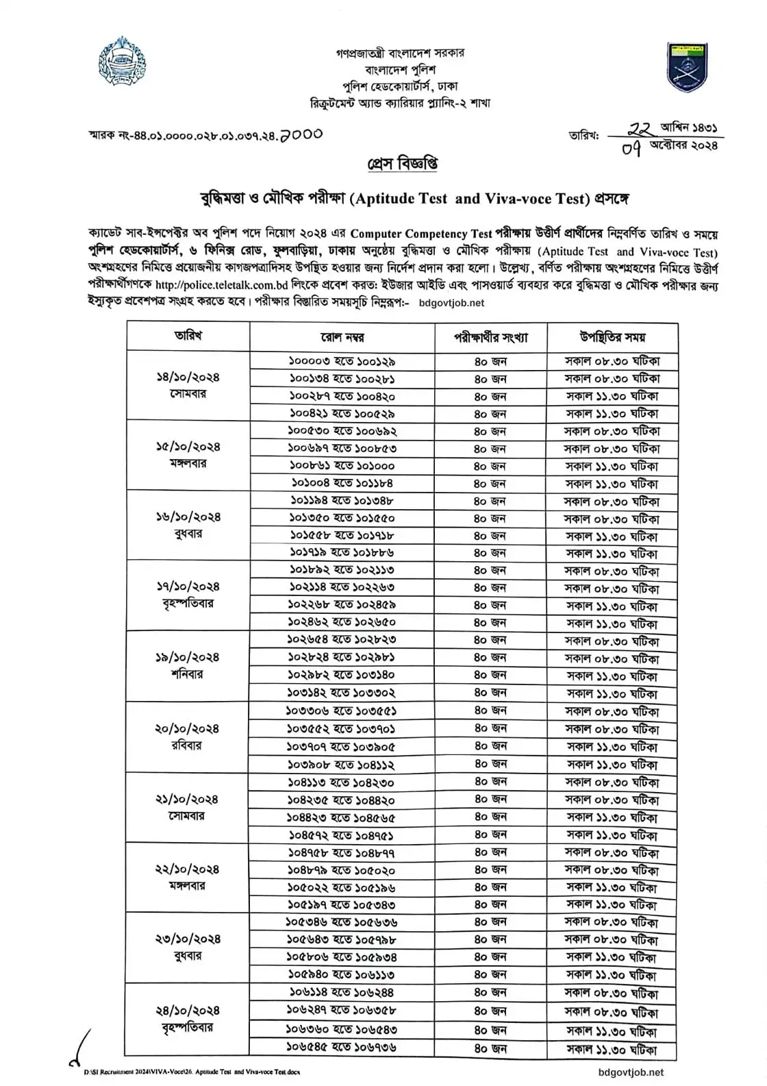 পুলিশ চাকরির বিজ্ঞপ্তি 2024 পিডিএফ-5